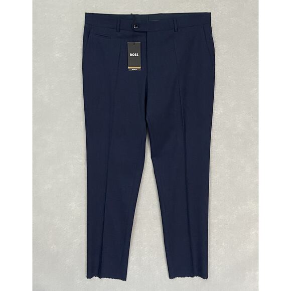 Boss Men's 38x33 Slim Fit Dress Pants Dark Blue Wool Blend Raw Hem Stretch NEW - Picture 2 of 12